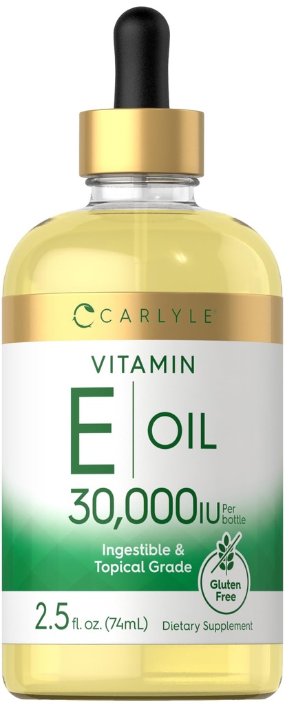 Carlyle Vitamin E Oil | 30,000 IU | 2.5 fl oz | Ingestible & Topical Grade | Moisturizing for Skin | Vegetariano, Non OGM, Gluten Free Supplement