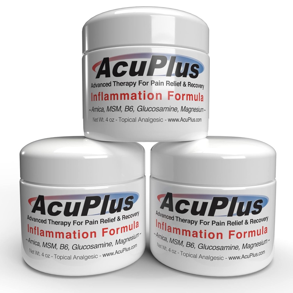 AcuPlus - Advanced Pain Relief Topical Anti Inflammatory Cream to Soothe Muscle & Joint Pain - Artrite, Bursitis, & Tendonitis - Formula ad azione rapida con ingredienti naturali - 4 once ciascuno, Confezione da 3