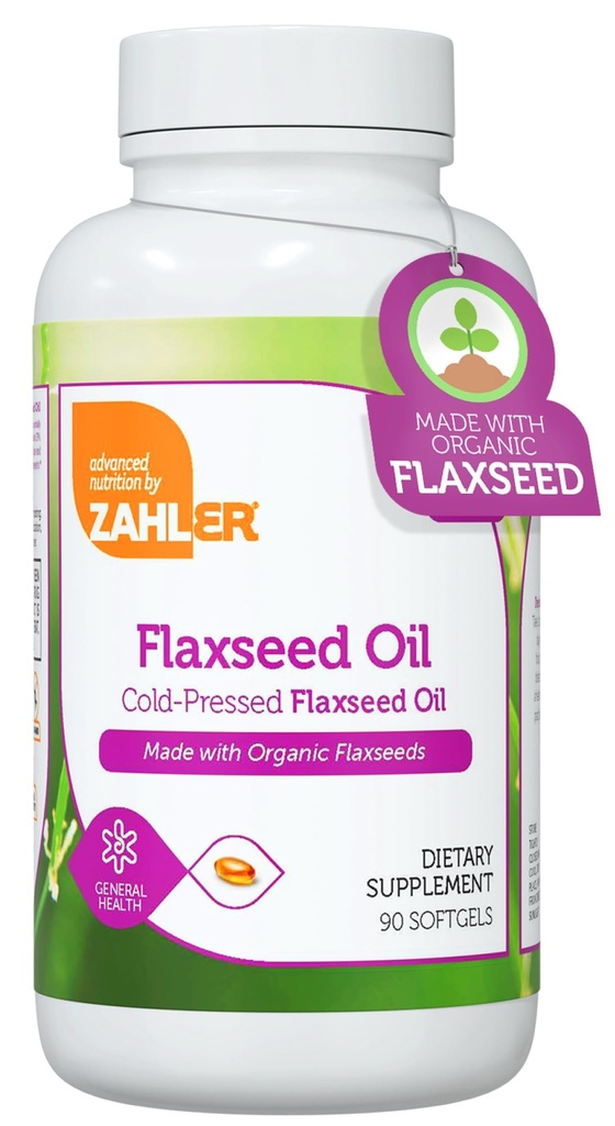 Zahler Organic Flaxseed Oil - 1000mg Softgels - Organic Omega 3 ALA Supplement - Kosher Non-OGM Gluten Free Vegetarian-Friendly Flaxseed (90 Count)