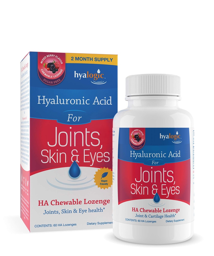 Acido ialuronico Hyalogic Chewables 60 Count - Grande Aroma di bacche di degustazione (120mg per 2 compresse) - Difenso naturalmente - Zucchero gratis HA Supplemento per la salute della pelle & Eye