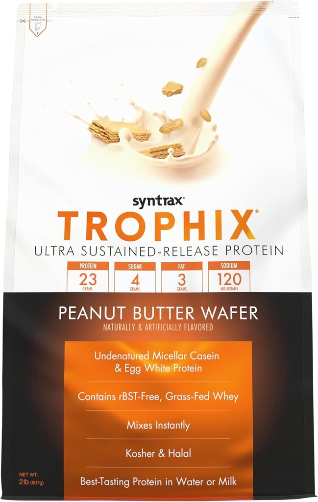 Syntrax Nutrition Trophix, Ultra Sustain-Release Protein Powder Blend, Peanut Butter Wafer 2 lbs, Vera Wafer Pieces