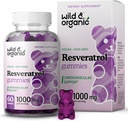 Wild & Organic Resveratrol Gummies 1000mg - Trans Resveratrolo Supplemento per Antiossidante, Cervello, Supporto Immune - 60 Vegan, Antiossidante non OGM