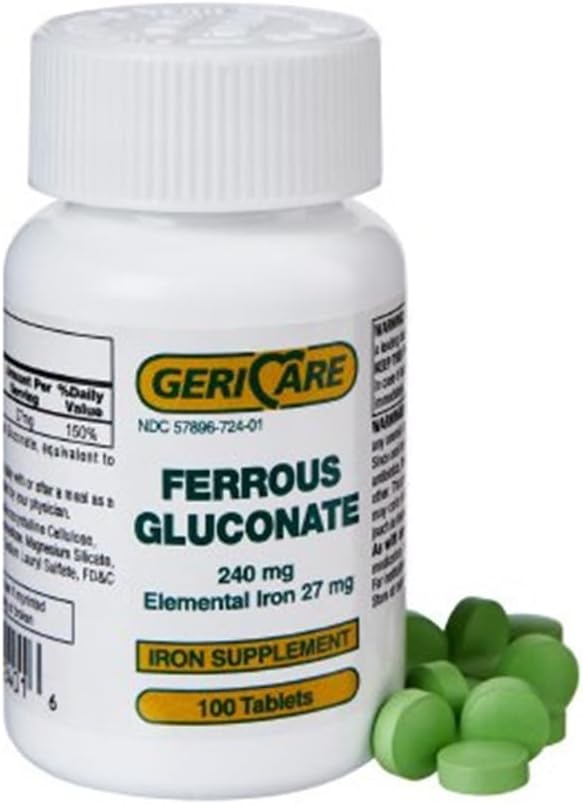 GeriCare Ferrous Gluconate 240mg 100 compresse ciascuno (pacchetto di 6)