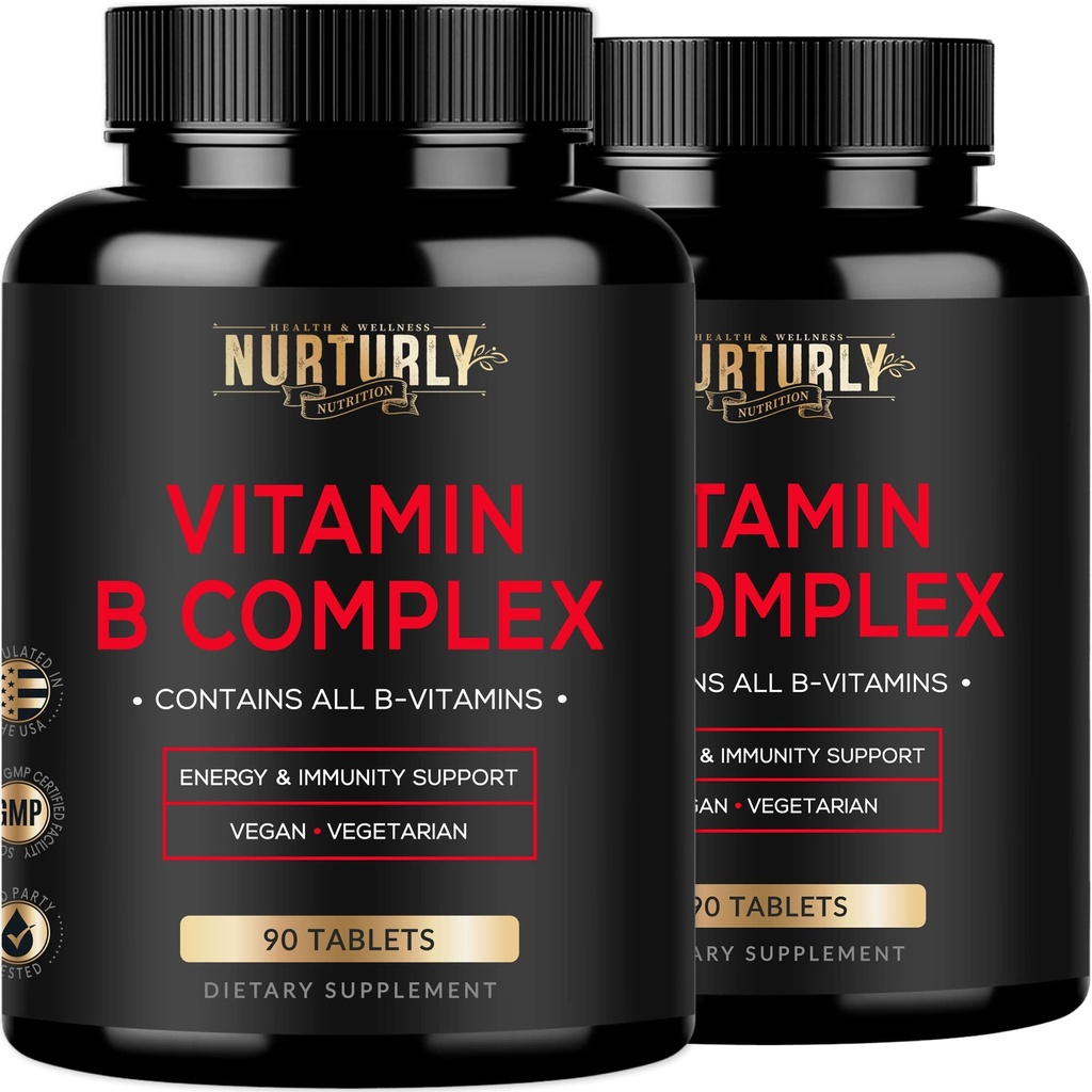 Vitamina B Complex - Contiene tutte le vitamine B essenziali - B1, B2, B3, B5, B6, B7, B9, B12 e Biotin - Super B Vitamine complesse per l'energia, Supporto per l'immunità - 180 compresse