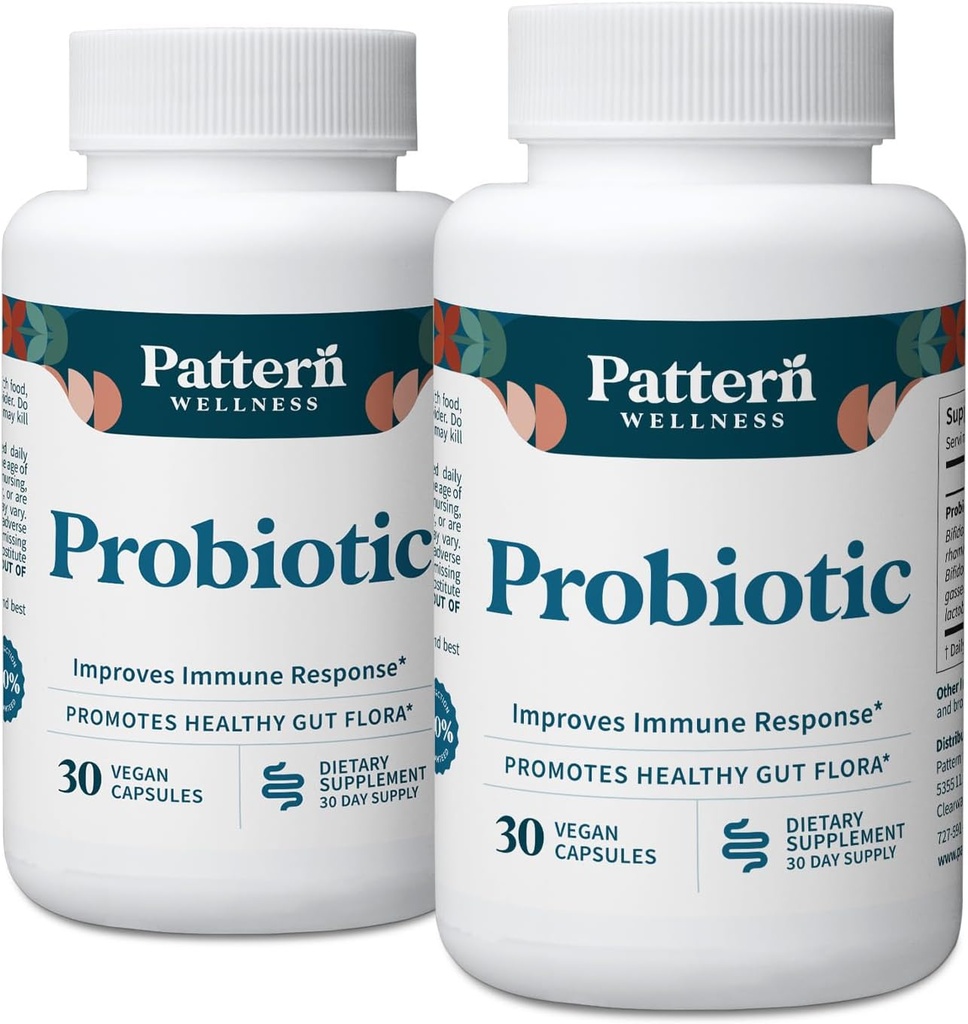 Pattern Wellness Probiotic Supplement - 51 miliardi di CFU - Supporti Digestive Balance & Gut Wellness - Mindfully Sourced, Non-GMO - 60 capsule vegane