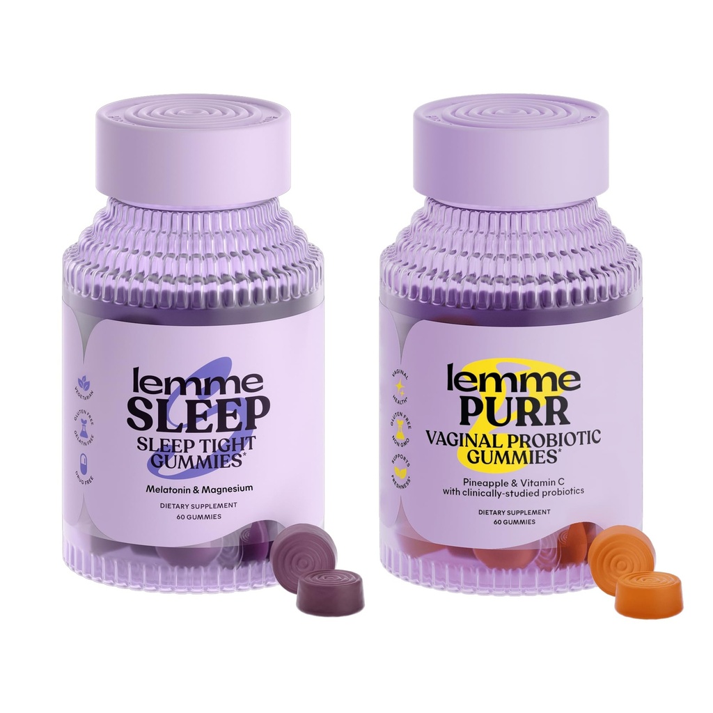Lemme Sleep & Purr Bundle - Sleep Gummies, un Drug-Free Nighttime Aid & Purr Vaginal Probiotic Gummies for Women - Gluten Free, Gelatin Free, Non-GMO - 60 Count Every