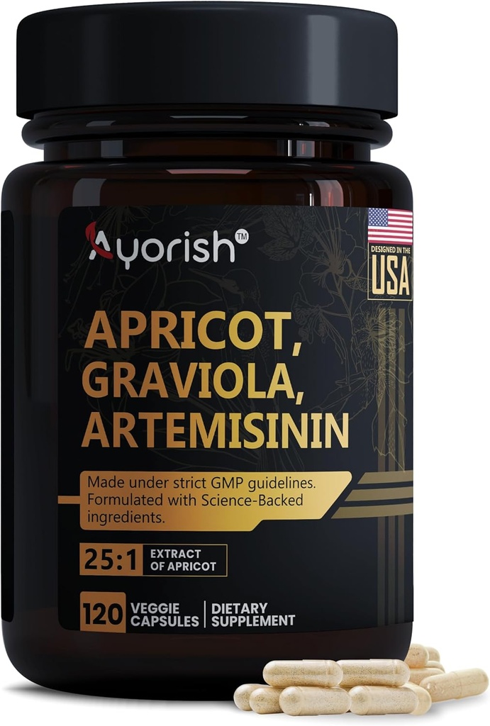 Estratto di albicocca 1000 mg con Soursop Graviola & Artemisinin Extract Capsule (120 Count), Non OGM