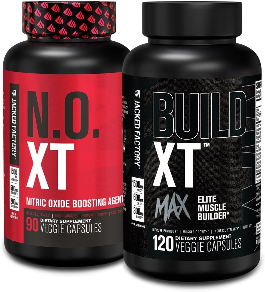 Jacked Factory N.O. XT Nitric Oxide Supplemento (90 conteggio) & Costruire XT Max Elite Muscle Builder (120 conte)