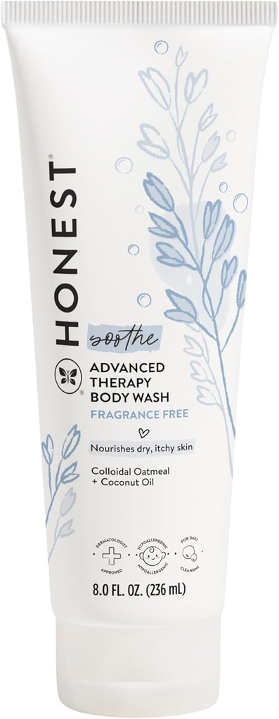 La Honest Company Eczema Terapia Detergente Lavaggio Del Corpo Naturalmente Derived Gentle per Prebiotici Baby Oatmeal 8 oz