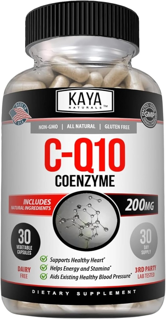 Kaya Naturals - CoQ10 Alimentatore Antiossidante Supplemento - Aids in salute del cuore e funzione immunitaria - Ripristini Daily Cellular and Energy Production - 30 Veggie Capsule Co-Q10