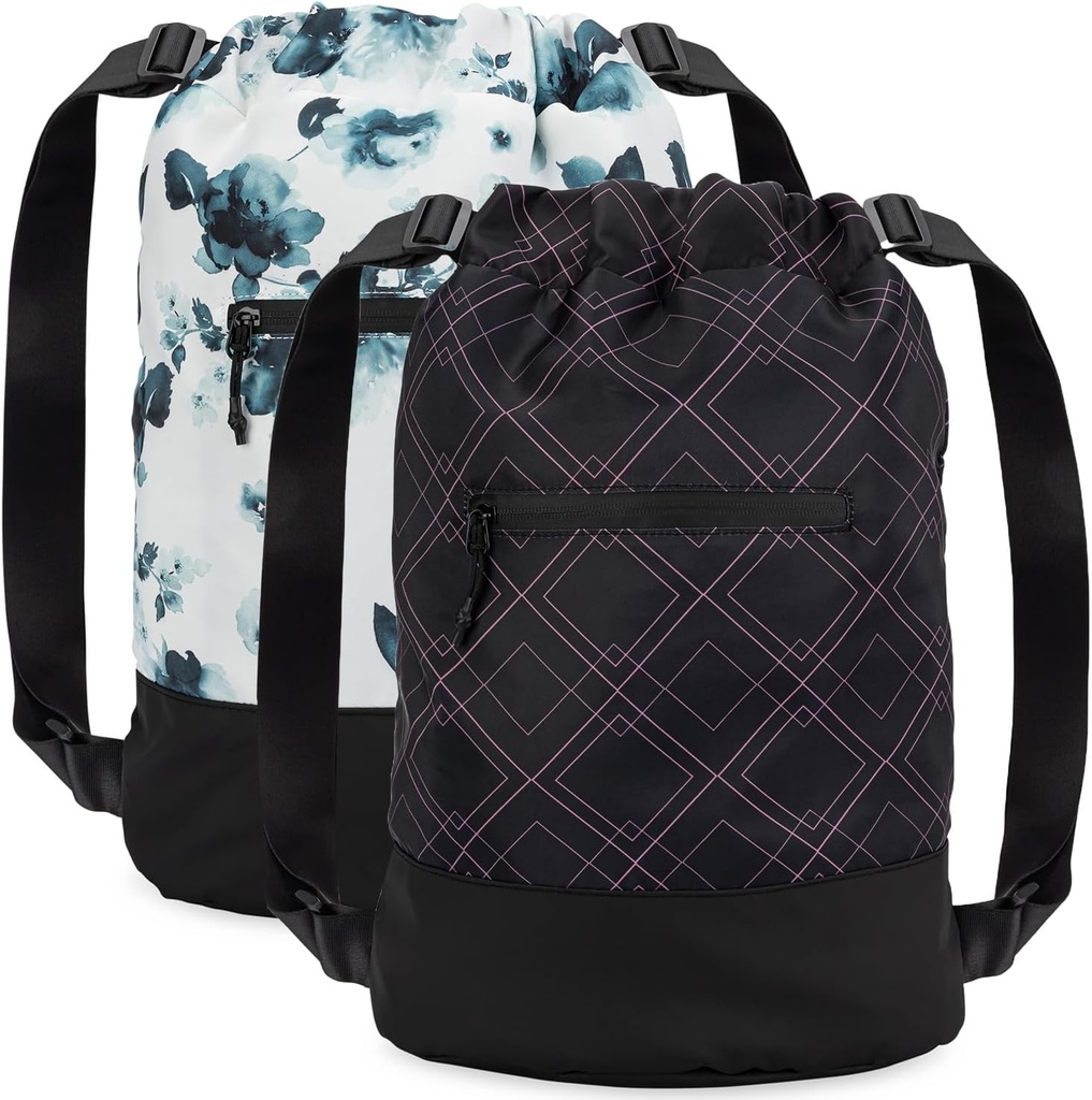 GOMOYO 2-Pack Zaino con coulisse Floral Plum con spalla regolabile, 18 x 14 x 7 pollici, perfetto per palestra, viaggio e pernottamenti