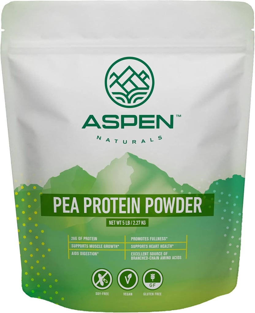 Aspen Naturals Pea Protein Powder 5 Lb – Crescita del muscolo, Digestione, Piena & Heart Health Support | Unflavored, Plant Based, Soy- & Gluten-Free, Non-GMO, Vegan, Keto & Low Carb | 26g di Protein