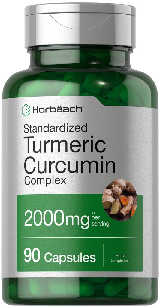 Horbäach curcuma currica supplemento 2000mg | 90 capsule | Complesso con pepe nero | Non OGM, senza glutine
