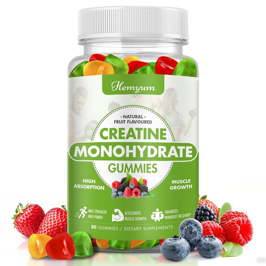 Creatina Monoidrato Gummies - 5g Creatina per Uomini Donne, Aumentata resistenza muscolare, Aumentare messa a fuoco e resistenza, Muscle Builder,L-Taurine + Vitamina B12,Vegan, Gluten-Free 80 Count