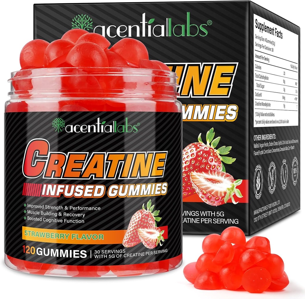 Creatina Monoidrato Gummies Creatina Monoidrato per Serving Creatina Masticabile per Muscle Builder, Energy Boost, 120 Gummies