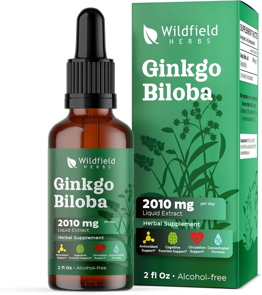 Estratto di Ginkgo Biloba Gocce Liquido 2000mg (Ginkgo biloba L.) Integratore di erbe Absorbs Meglio di capsule, 1 mese di fornitura, 84 Servings, Alcol-Free Tincture - 2 Oz, Confezione da 1