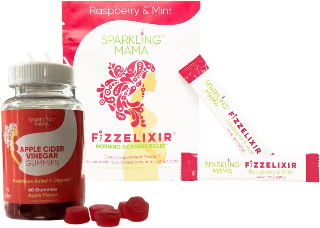 Scintillante Mama's Morning Sickness Relief ~ Raspberry Mint, 8 Count and Apple Cider Vinegar Gummies | Delicious Apple Flavor, 60 Gummies
