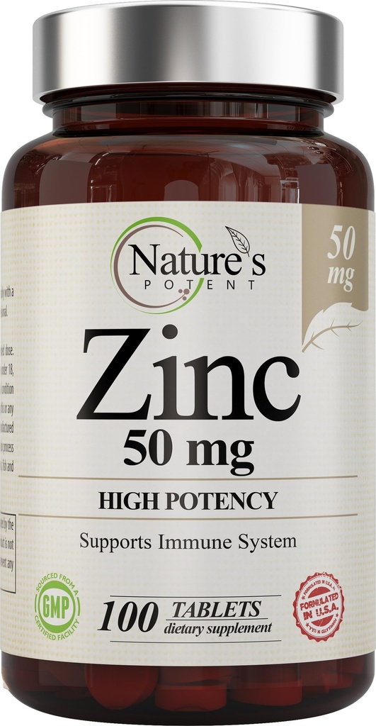 Zinc 50mg [High Potency] Supplemento - Sistema di Supporto Immune di Zinco Naturale (Ossido/Citrate) 100 Compresse, Realizzate dal Potente della Natura.