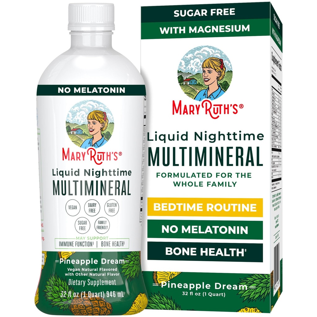 MaryRuth Organics Liquid Nighttime Multimineral | NO Melatonin | Magnesium Citrate | Calcium | Zinc | Vitamina D3| Disponibile in 4 Sapori | Vegan | Sugar Free | Gluten Free | 32 Oz