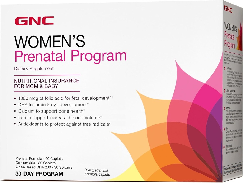 Programma Prenatale GNC, Sistema Integratore Quotidiano, Supporta lo sviluppo sano per il vostro bambino con zinco e ferro per esigenze fetali, Prenatali mirati e Pregnancy Essentials, 30 pacchetti