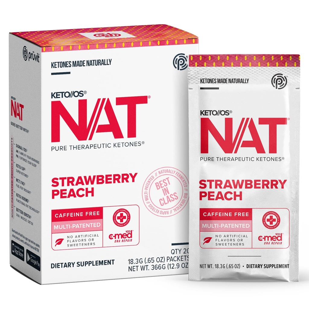 PRÜVIT OS NAT Strawberry Peach Keto Integratori – Caffeina Gratis - per Uomini e Donne (20 Conte)