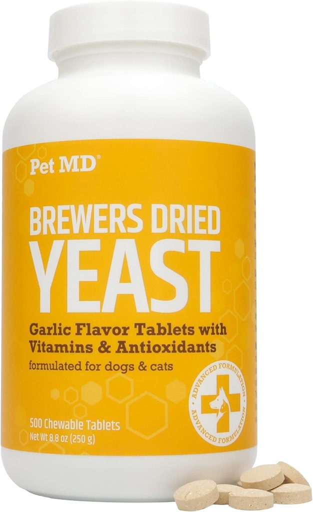 Pet MD Aglio e Birreria Lievito per Cani e Gatti - Aglio e Lievito Plus Antiossidanti - Tavole di lievito per cani e gatti - Vitamina B 1 & Vitamina C - 500 ct