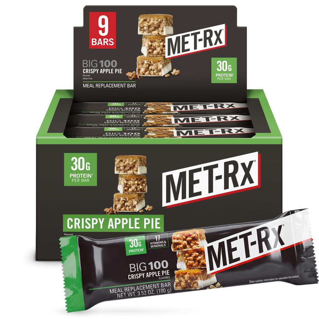 MET-Rx Big 100 barre di proteina di Colossal, barre di ricambio del melo della torta di mele, 9 conte