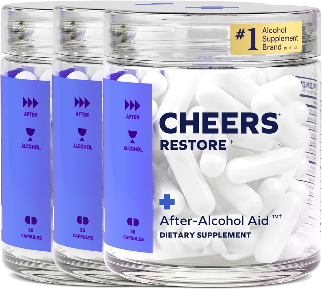 Cheers Restore | Supplemento con DHM + L-Cysteine | Feel Better After Drinking & Support Your Liver | 36 Doses | Dihydromyricetin, Cysteine, Milk Thistle, Prickly Pear, B-Vitamins, Ginger
