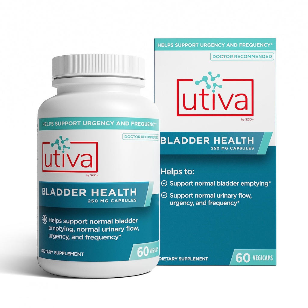Salute della vescica Szio+ Utiva - Supplemento di controllo per la vescica eccessiva e la salute del tratto urinario inferiore - clinicamente dimostrato per ridurre la frequenza e l'urgenza - 60 capsule
