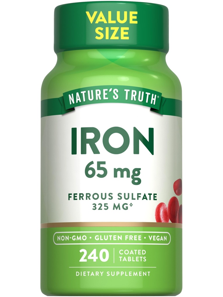 La verità della natura ferro compresse 65mg | 240 Count | 325mg Ferrous Sulfate | Vegan, Non OGM & Gluten Supplemento gratuito
