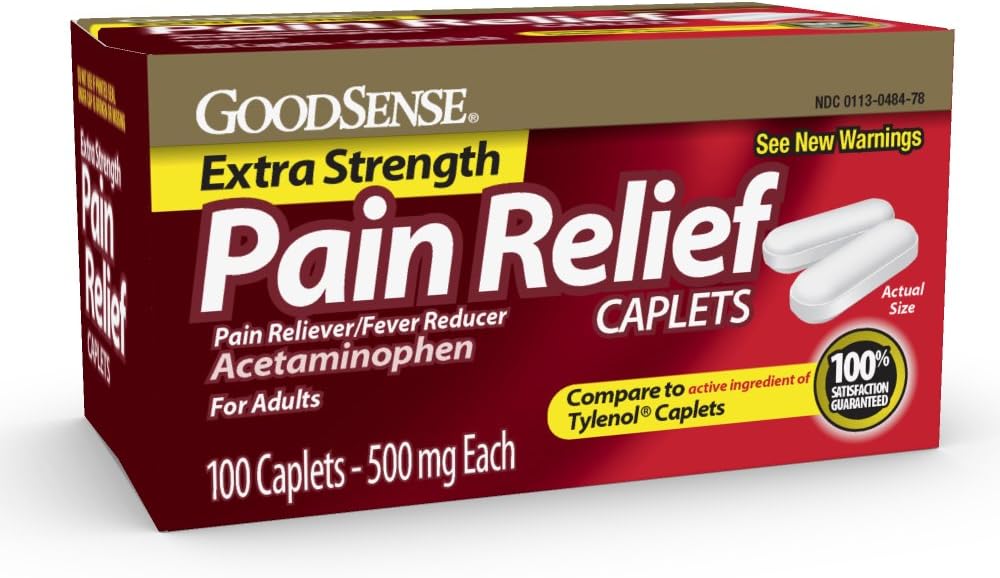 GoodSense Rilievo di dolore ad alta resistenza - Caplets di acetaminofene 500 mg - mal di testa, mal di muscolo, sollievo di artrite, 100 conte