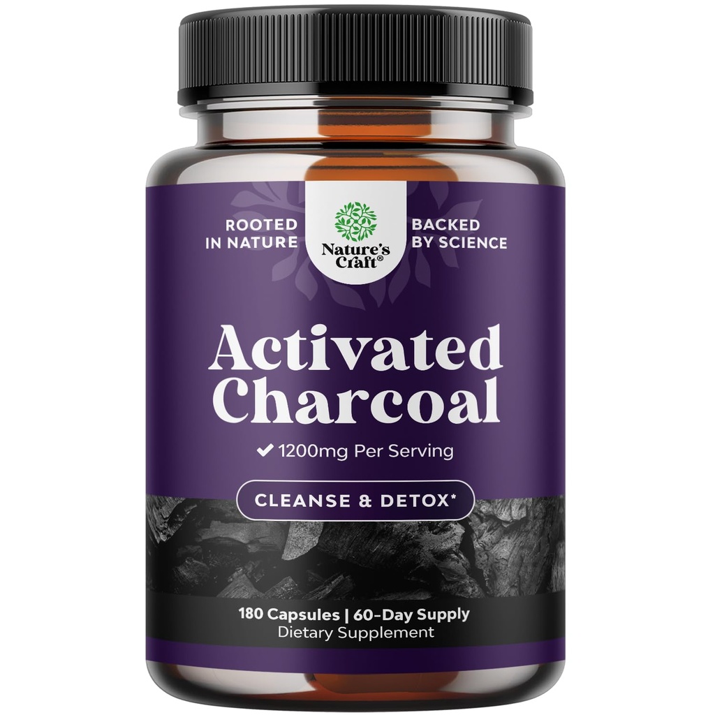 Natura Artigianato Pillole Charcoal Detox & Cleanse - Purificante capsule di cocco con 1200 mg Per Serving per Bloating Relief - Integratore Detox attivo per Body & Gut Health -180 Count