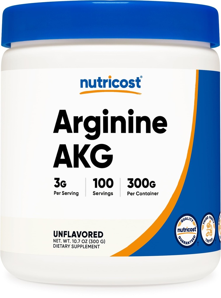 Nutricost Arginina AKG Polvere 300 Grammi (AAKG) - 3G Per Serving & 100 Serve - Pure Arginina Alpha Ketoglutarate