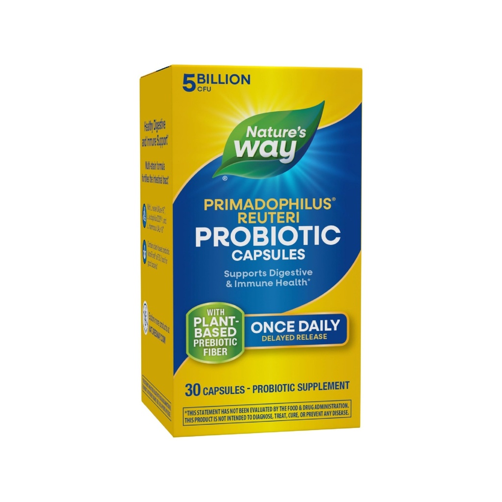 Via della natura Primadophilus Reuteri Probiotic, Supporta la salute digestiva e immunitaria*, 5 miliardi di culture dal vivo, 30 capsule (Packaging May Vary)