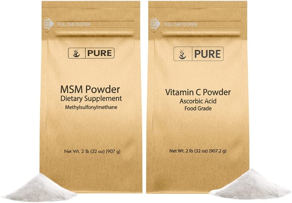 PURE ORIGINAL INGREDIENTI Vitamina C Polvere & Methylsulfonylmethane MSM Polvere Bundle, (2 lb) Sempre Pure, Integratori Dietetici
