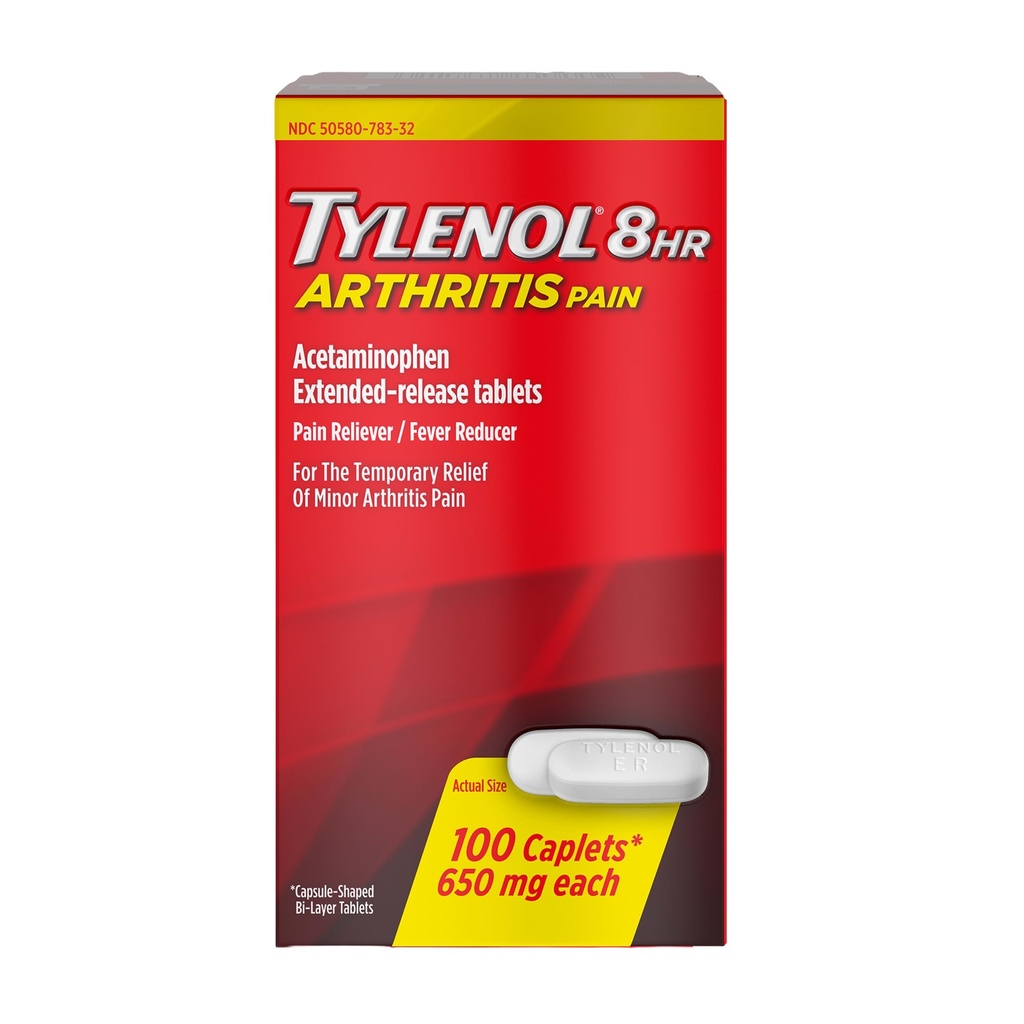 Capelli di sollievo del dolore dell'artrite di Tylenol 8HR, 650 mg di acetaminofene per l'artrite minore e il dolore comune, Riduttore di febbre, Extended Release, Gentle on Stomach, 100 ct