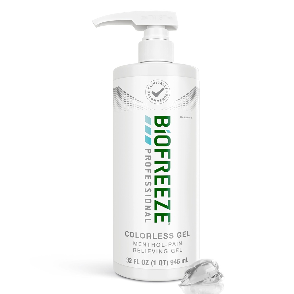 Biofreeze Professional Gel Pain Relief per il ginocchio, Neck, Hip, Joint, Spalla, & Simple Backache, Artrite Pain Reliever, Sore Muscolo Rilievo, Incolore Menthol Gel 32 Fl Oz