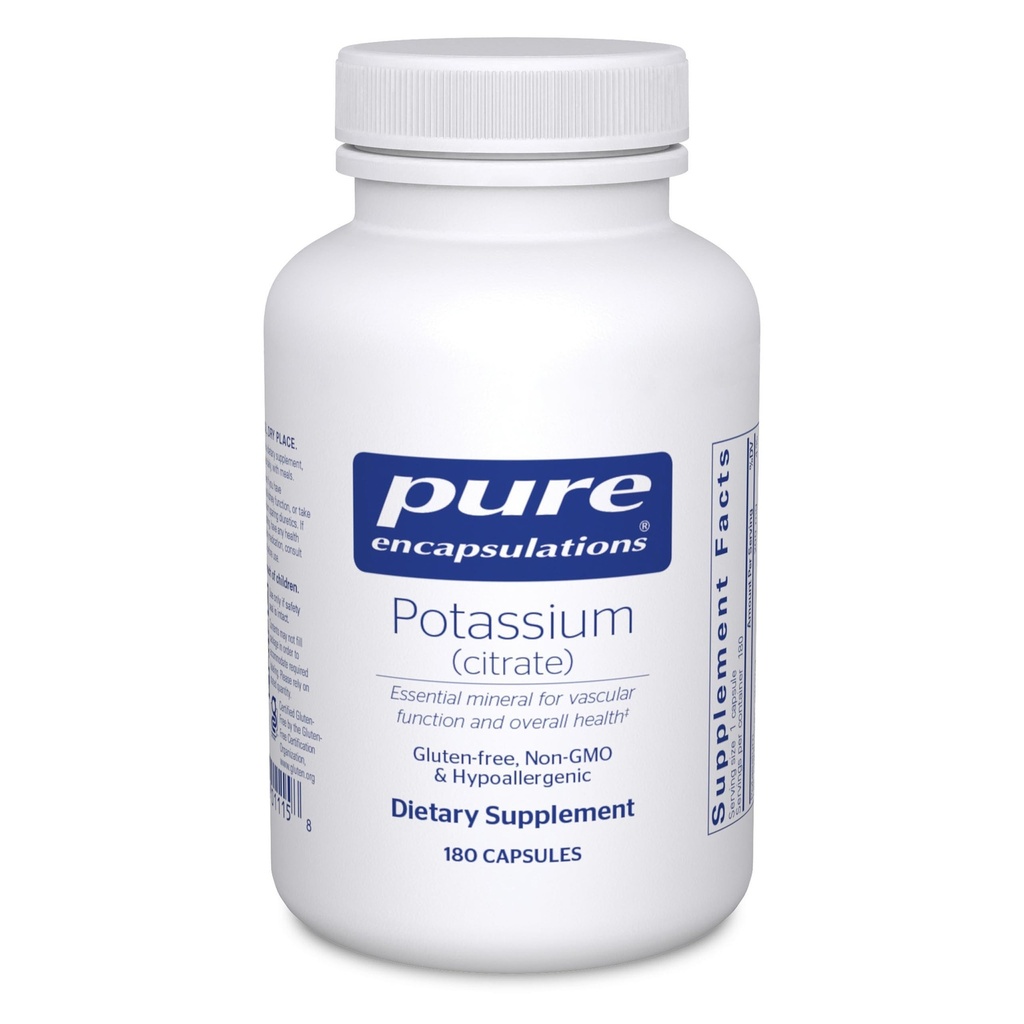 Pure Encapsulations Potassium (Citrate) - Integratore di elettroliti essenziale per sostenere la funzione Nerve & Muscolo, surrenali, ormoni, salute del cuore & energia* - Capsule Citrati di potassio - 180 capsule