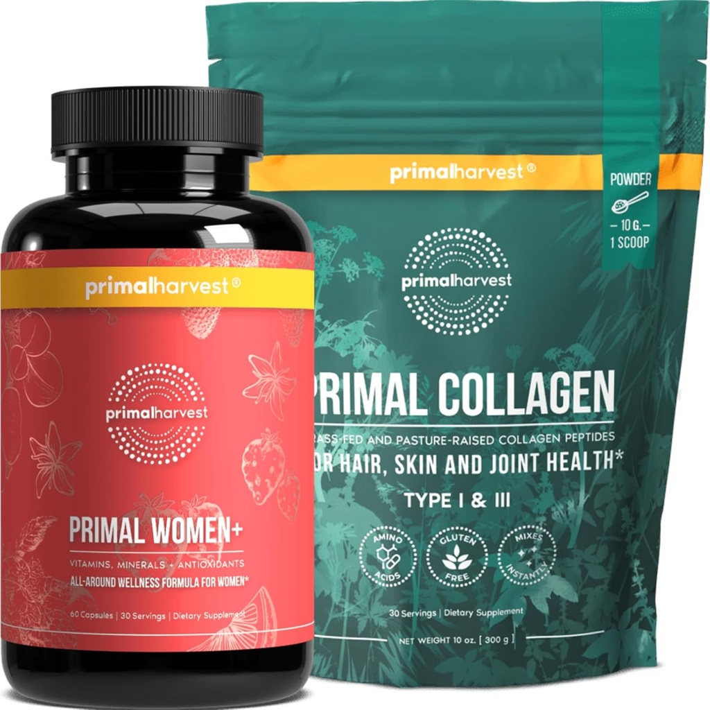 Integratori Primal Harvest Multivitamin & Collagen Powder per Donne, Bundle