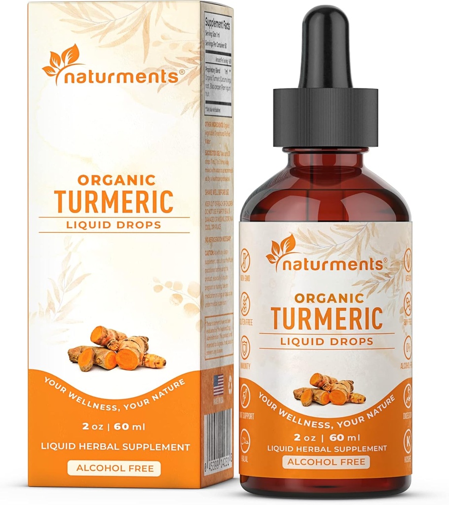 Liquido curcumina curcuma curcuma curcuma curcuma biologica certificata con supporto misto Ginger & Black Pepper, supporto immunitario e digestivo, invecchiamento grazioso - 2 Fl Oz