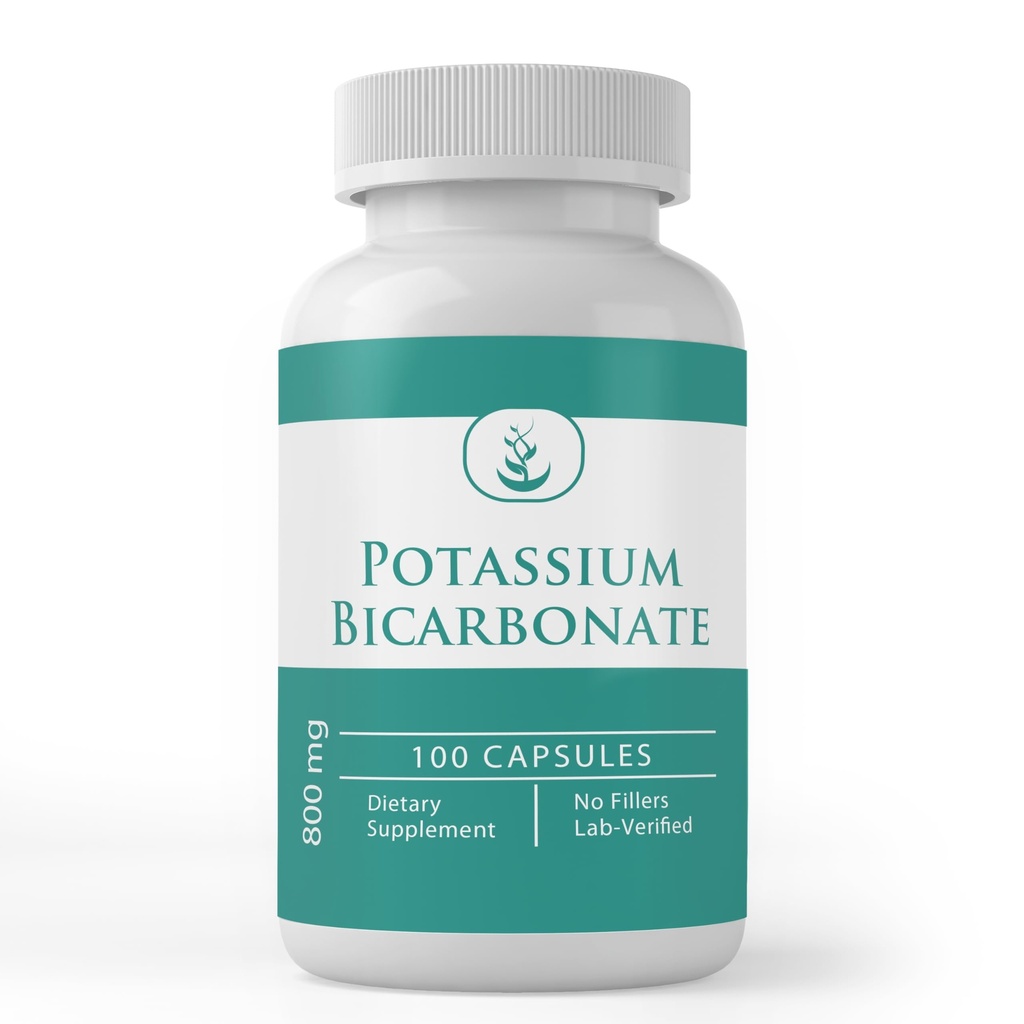Ingredienti originali puri Bicarbonato di potassio, (100 capsule) Sempre puri, nessun Additivo o Filler, Verificato laboratorio