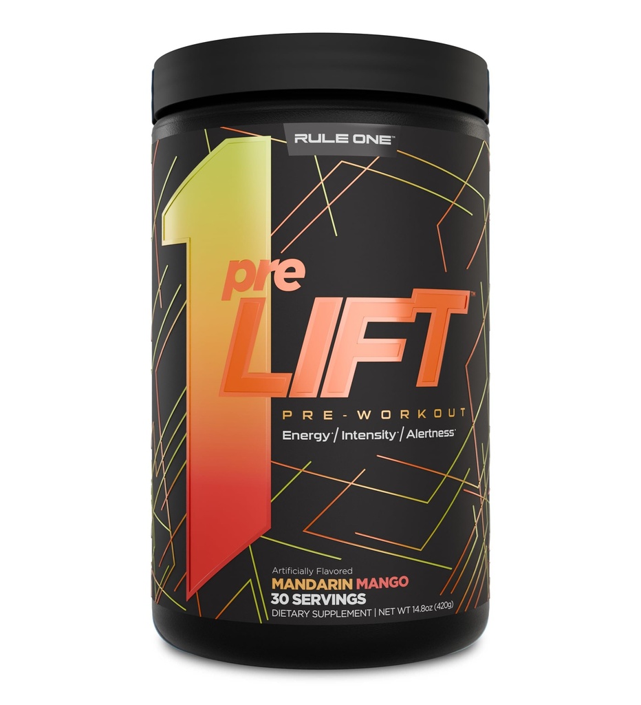 Regola 1 preLIFT Pre-Workout - 6g Citrulline, 3.2g Beta Alanine, 3 fonti di caffeina + 20 altri per energia, allerta, & Endurance (30 Serve, Mandarin Mango)