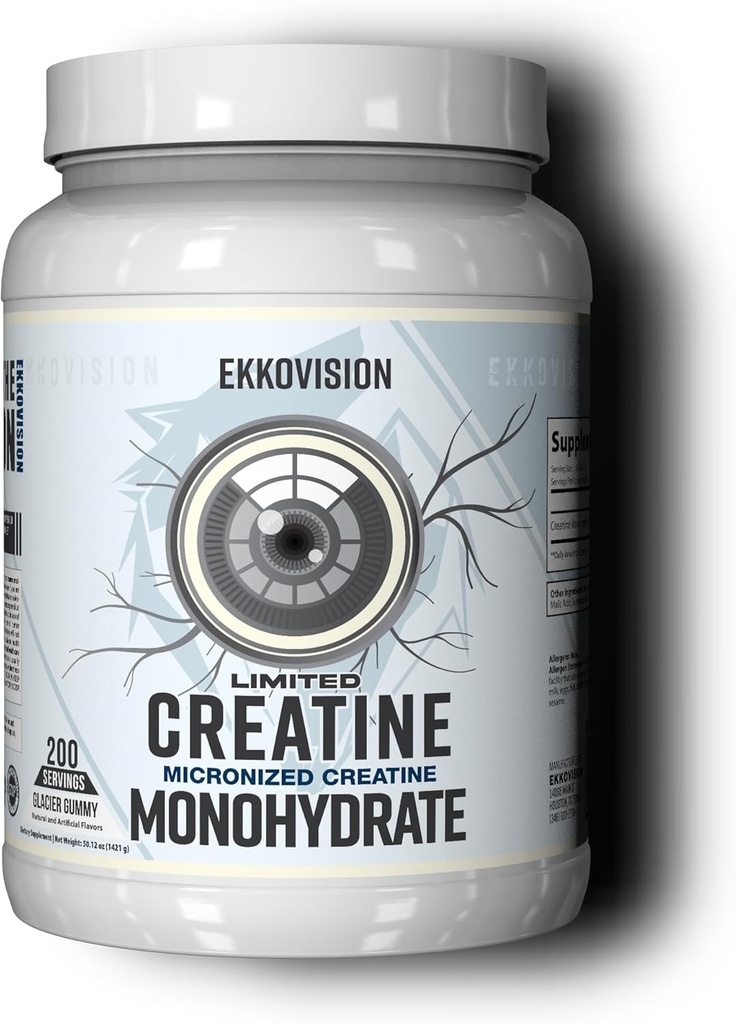 Polvere monoidrata della creatina di Ekkovision, micronizzata, gommosa del ghiacciaio, supplemento pre allenamento e post allenamento per gli uomini e le donne, sostegno dell'energia, facile da mescolare in Shakes, Smoothies & Beverages, 200 Servings