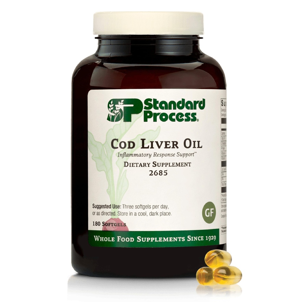 Olio di fegato di Cod di processo standard - aiuta la pelle sana e gli occhi con gli acidi grassi Omega-3 & vitamine A e D - Bone & Tooth Health Support - Gluten-Free, Non-Dairy & Non-Soy - 180 Softgels (60 Servings)