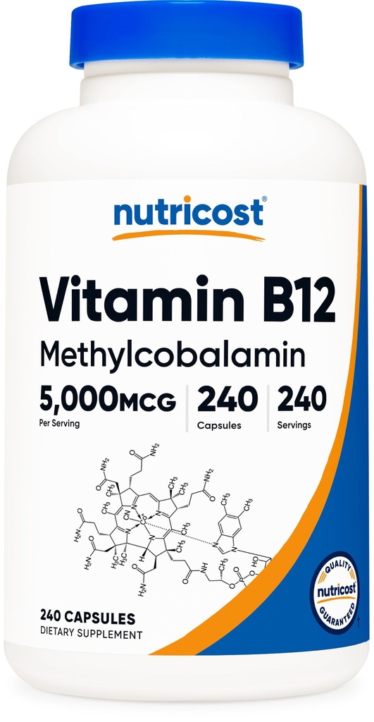 Nutricost Vitamina B12 (metilcobalamina) 5000mcg, 240 Capsule - Capsula Vegetariana, Non OGM, Gluten Free B12 Supplemento