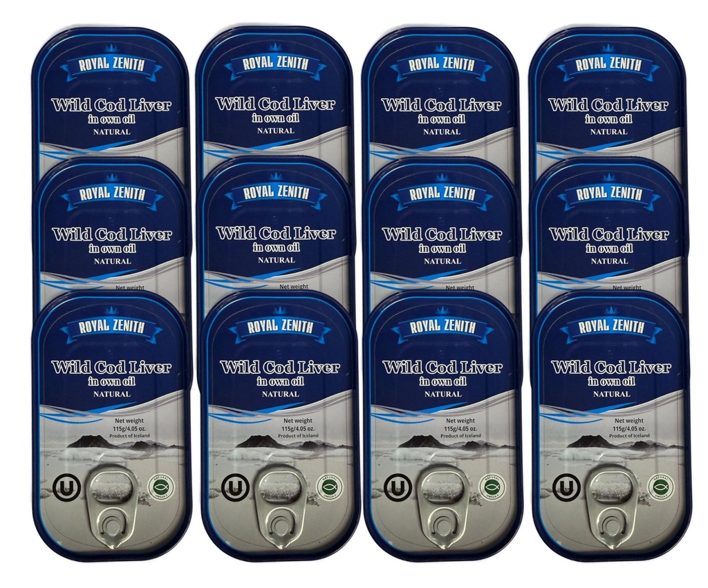Royal Zenith Islandese Wild Cod Liver 4.05oz/115g Confezione di 12