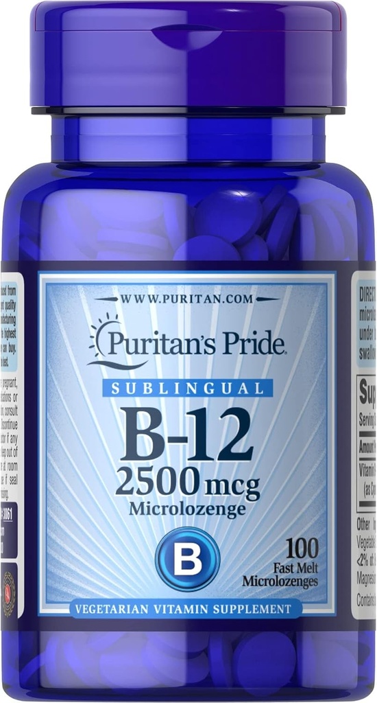 Puritan Pride Vitamin B-12 2500 mcg Microlozenges, 100 Conte
