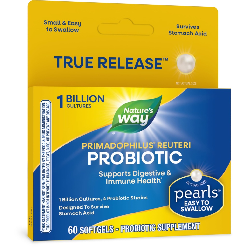 Via della natura Primadophilus Reuteri Perle Probiotiche per Uomini e Donne, Salute Digestiva e Immune*, 1 miliardo di Cultura, 4 Strane Probiotiche, Sopravvissuti Acido Stomico, 60 Softgels
