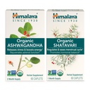 Himalaya Organic Ashwagandha per il supporto energetico Plus Organic Shatavari per PMS, Menstrual Cramp Relief & Menopause Support, 60 Capsule Ogni – 2 Prodotto Bundle