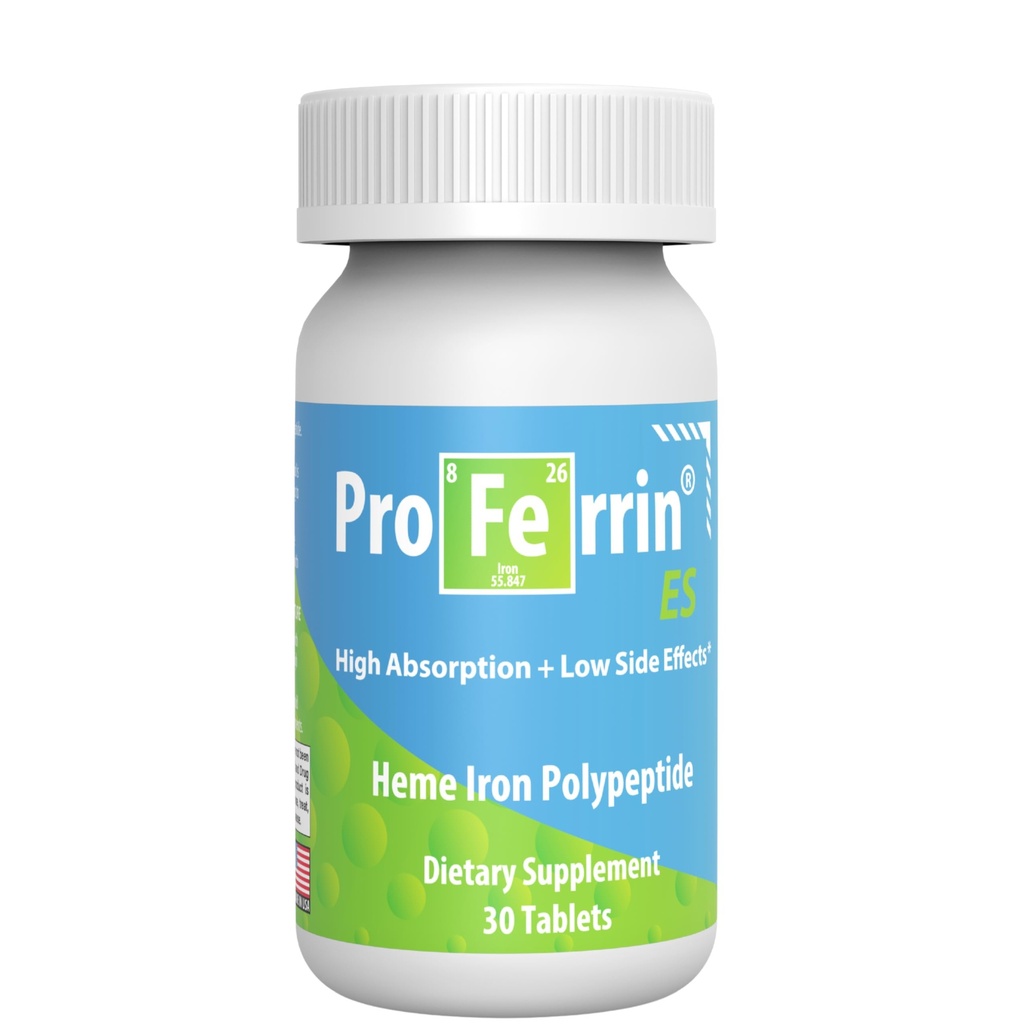 Proferrina ES- 10.5mg di alto assorbimento del polipeptide di ferro dell'eme. Realizzato negli Stati Uniti. 30 compresse. Piano sul Gut. Non influenzato da Caffè, Calcio, o PPI.